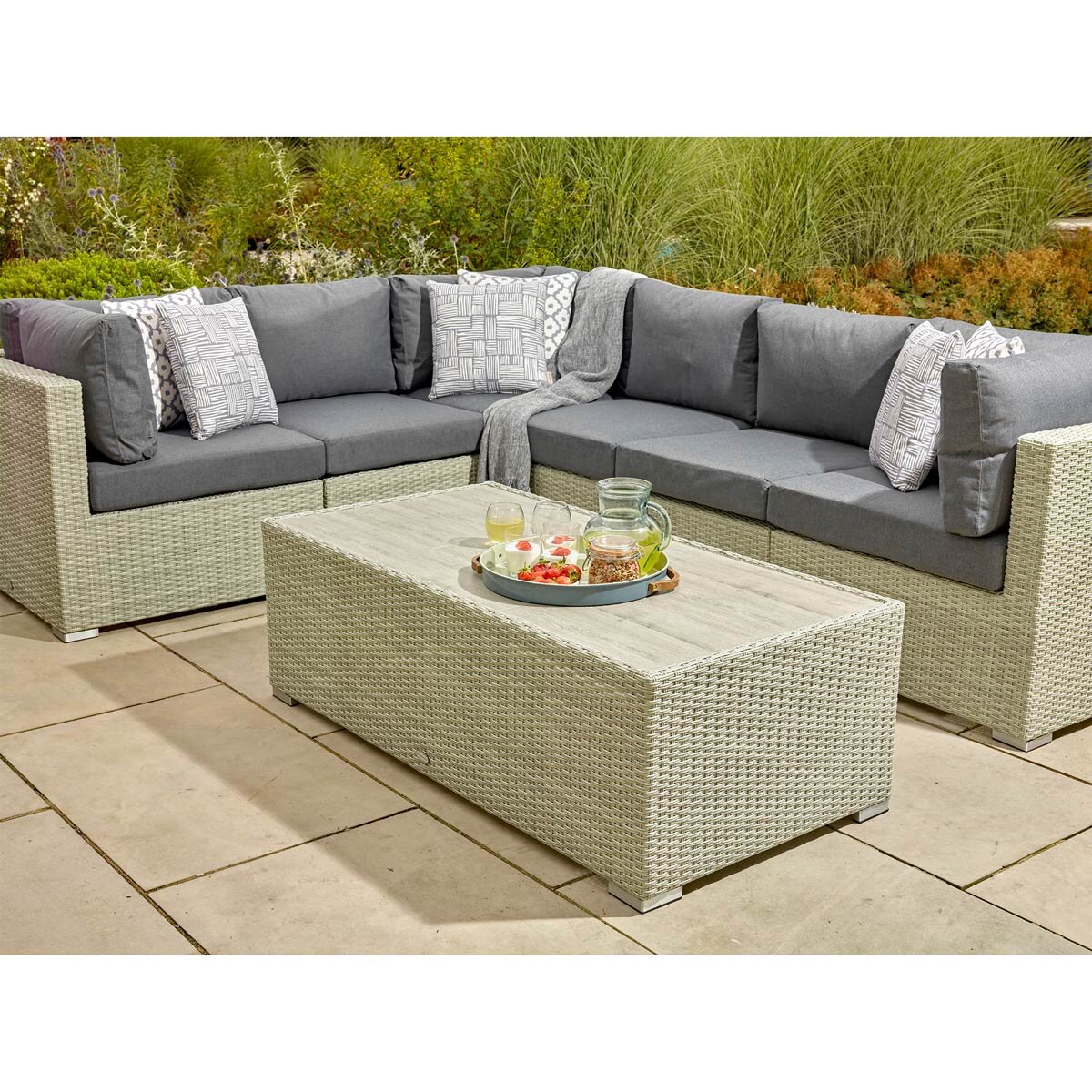 Bramblecrest Kingscote Rattan Deep Seating Corner Sofa Patio Set in Cloud Grey