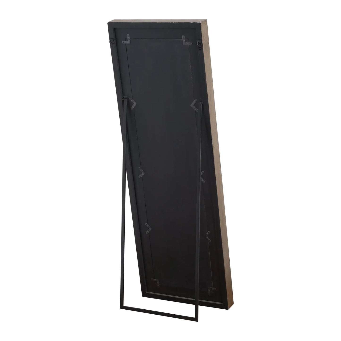Black rectangular mirror with a wooden frame on a white background