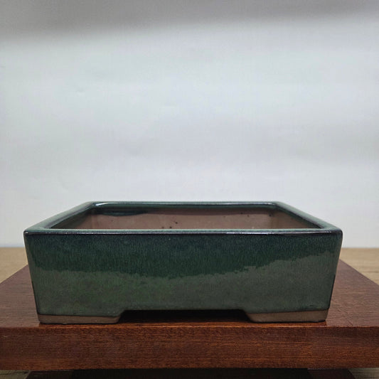 22cm Glazed Bonsai Pot | Rectangle | 22cm x 17cm x 7cm | Dark Green Bonsai Pot BlissVeranda