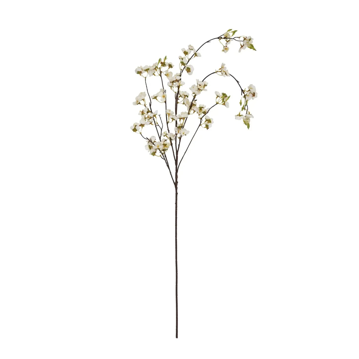 Artificial flower stem with white flowers on a white background