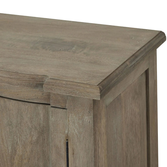 Close-up of a wooden cabinet with a white background