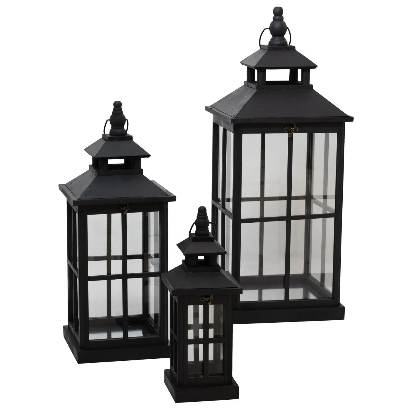 Set of three black lanterns on a white background