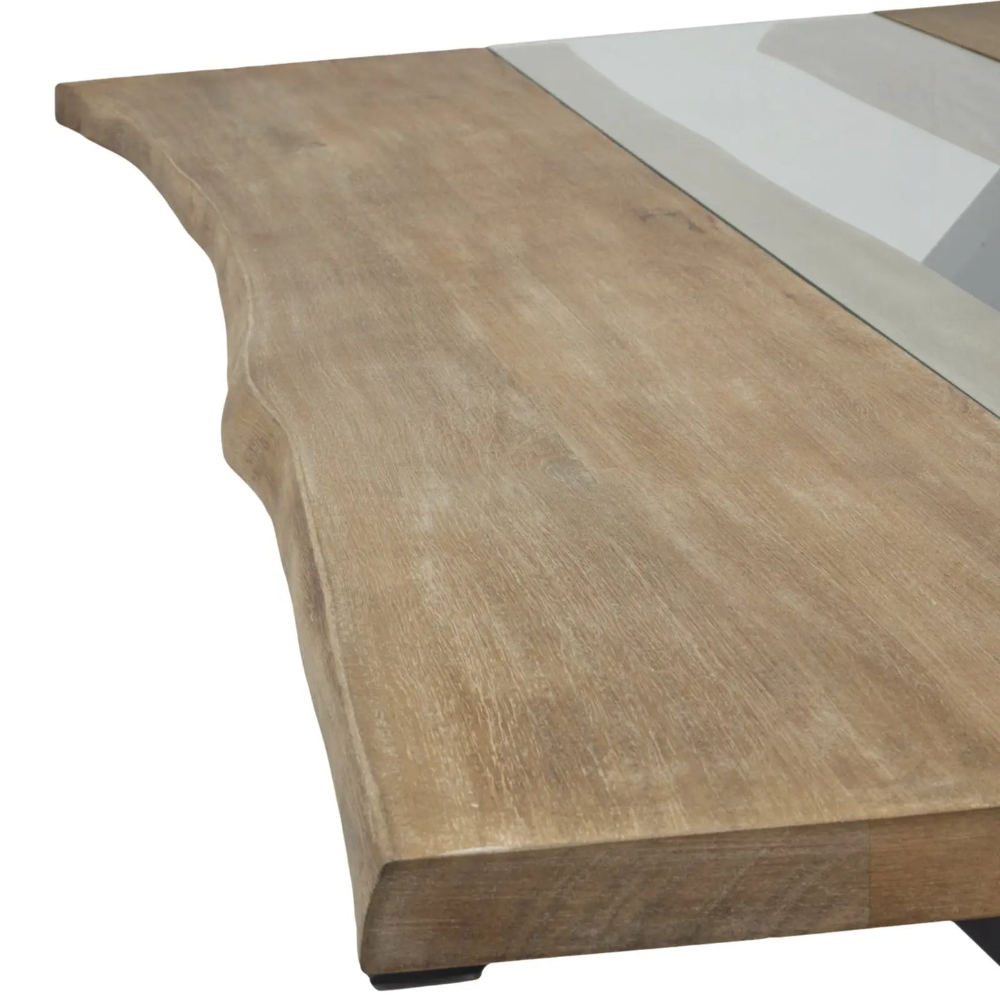 Wooden table with a glass top on a white background