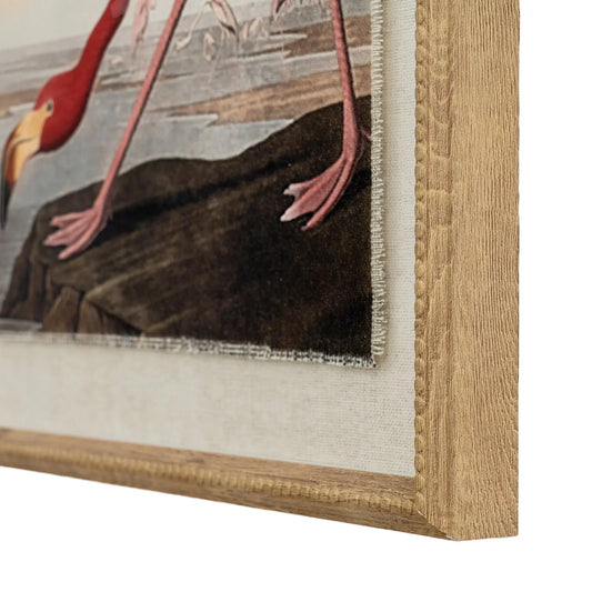 Flora & Fauna Collection Flamingo On Linen In Beaded Frame BlissVeranda