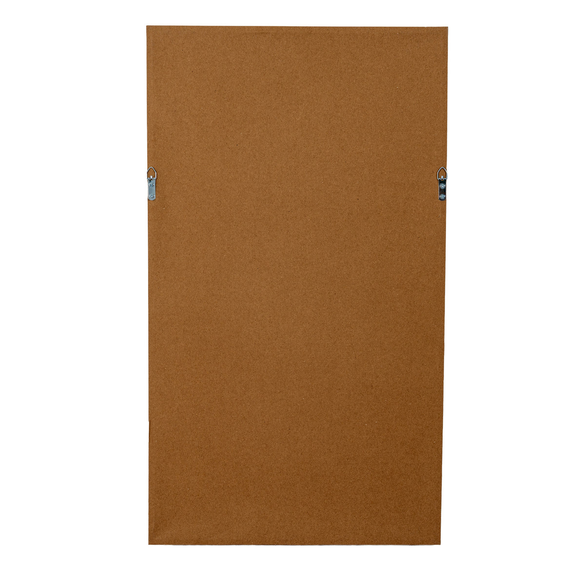 A rectangular brown cork bulletin board back or panel with two small metal hanging loops near the left and right edges, shown against a plain white background.