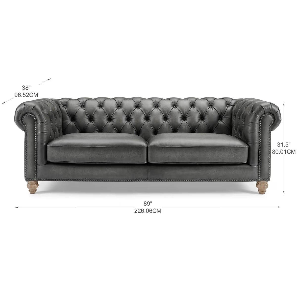 Allington 3 Seater Grey Leather Chesterfield Sofa