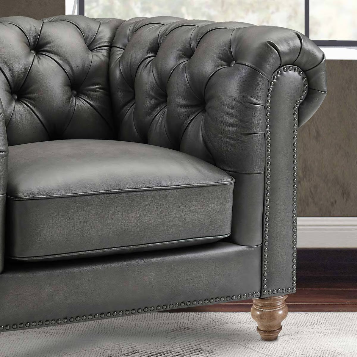 Allington Grey Leather Chesterfield Armchair