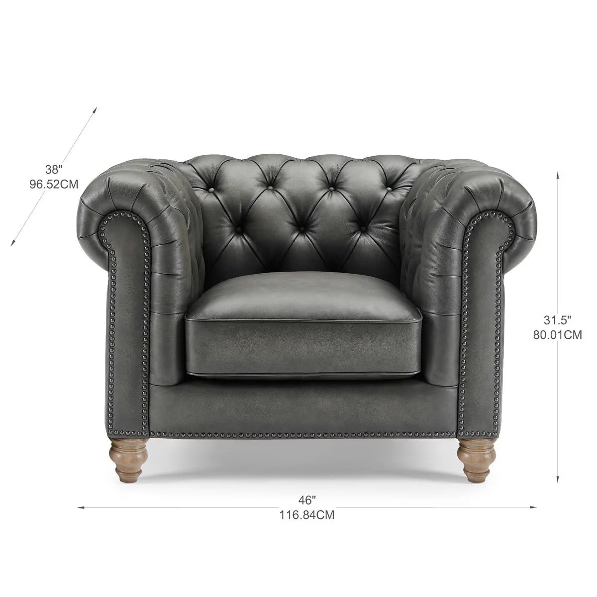 Allington Grey Leather Chesterfield Armchair