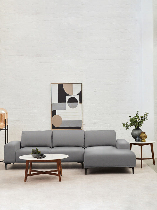 Toulon 3 Seat Grey Fabric Right Chaise Sofa