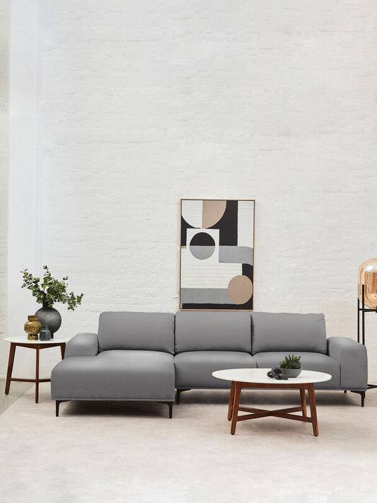 Toulon 3 Seat Grey Fabric Left Chaise Sofa