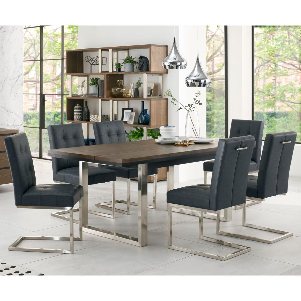 Tivoli Mottled Black Faux Leather Cantilever Dining Chair, 2 Pack