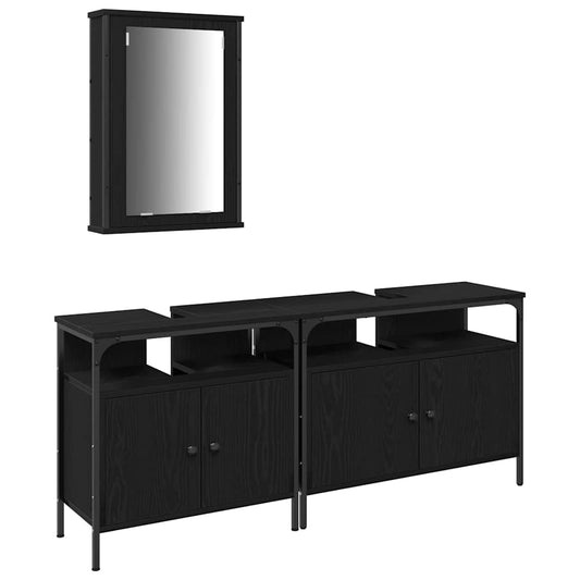 3 Piece Bathroom Furniture Set Black Oak Engineered Wood