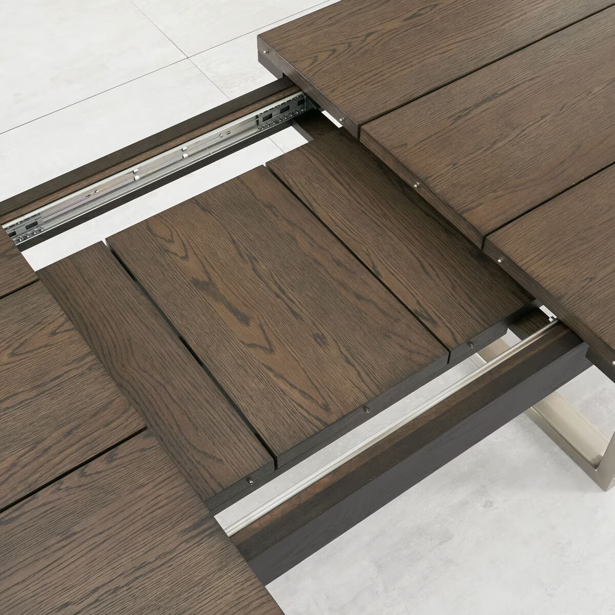 Tivoli Dark Oak Extending Dining Table + 6 Black Cantilever Chairs, Seats 6-8