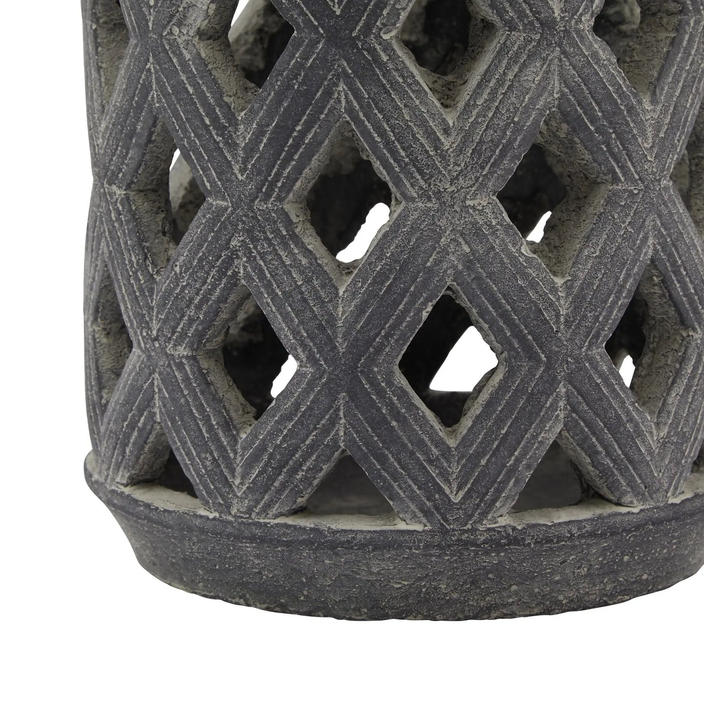 Decorative stone lantern with geometric pattern on a white background
