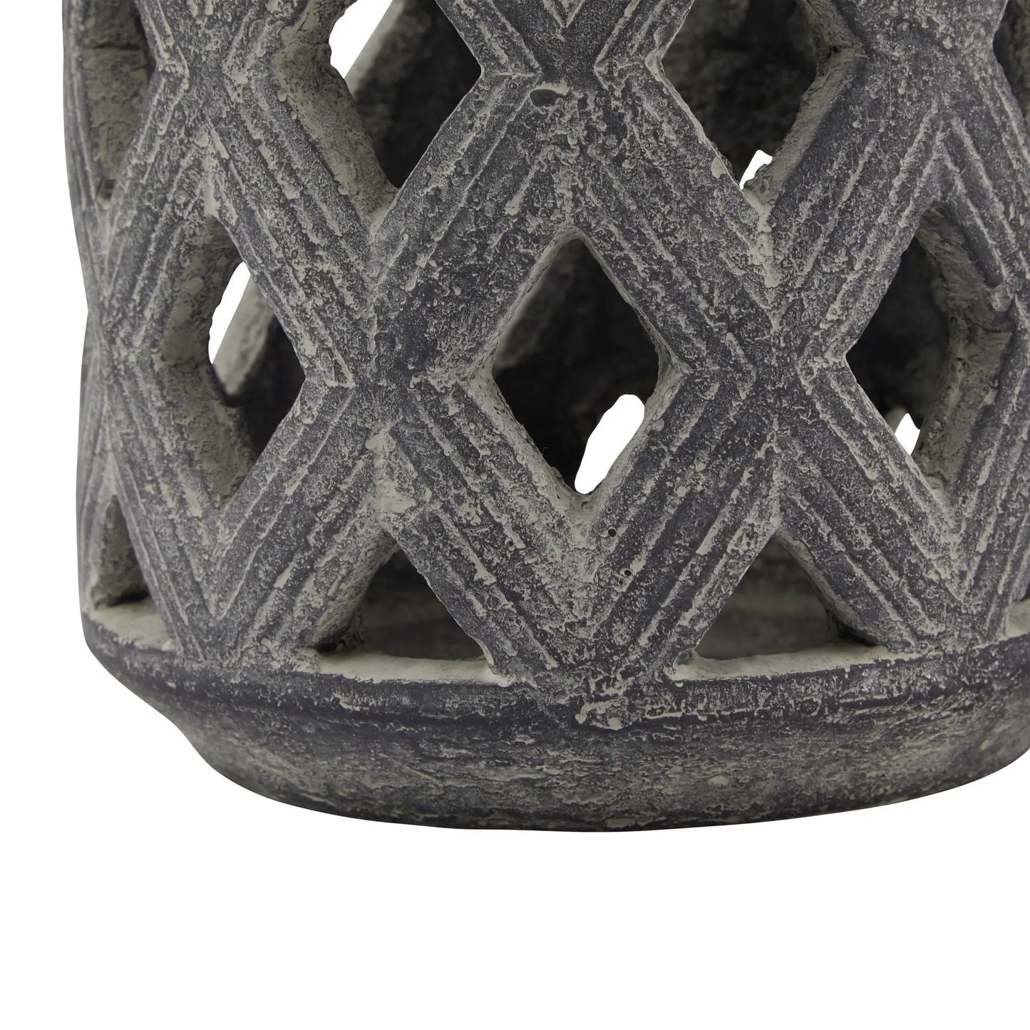 Decorative stone lantern with geometric pattern on a white background