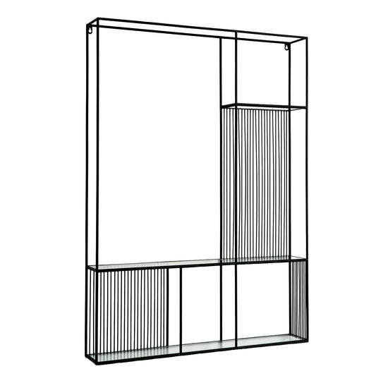 Black metal frame with glass panels on a white background