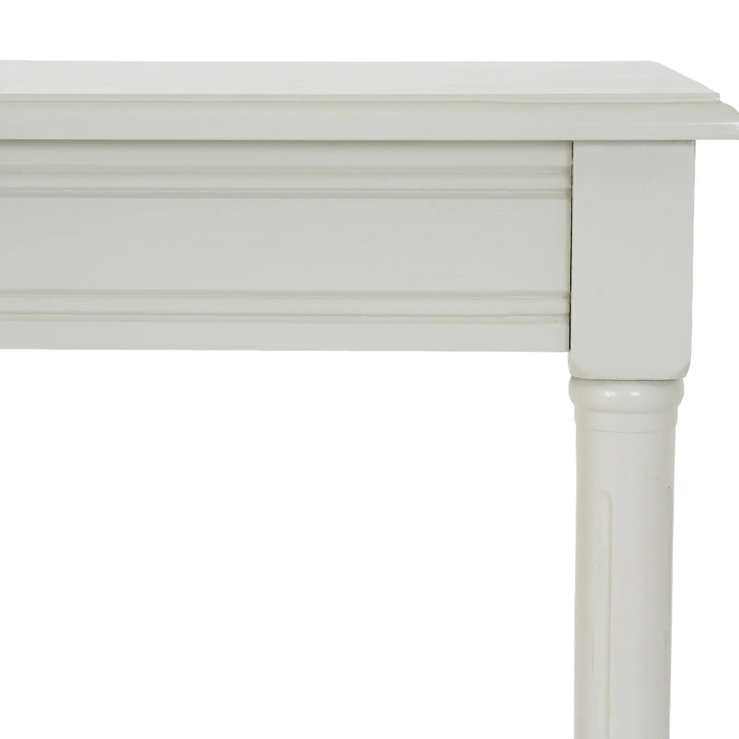 White wooden table with a smooth surface and rounded corners on a white background