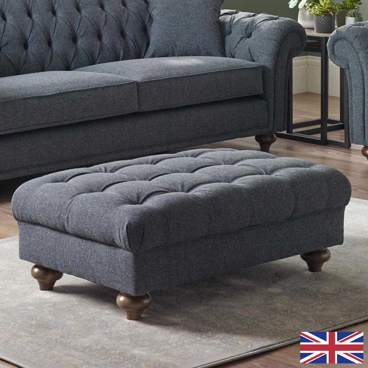 Luxury Modern Bordeaux Fabric Footstool, Blue
