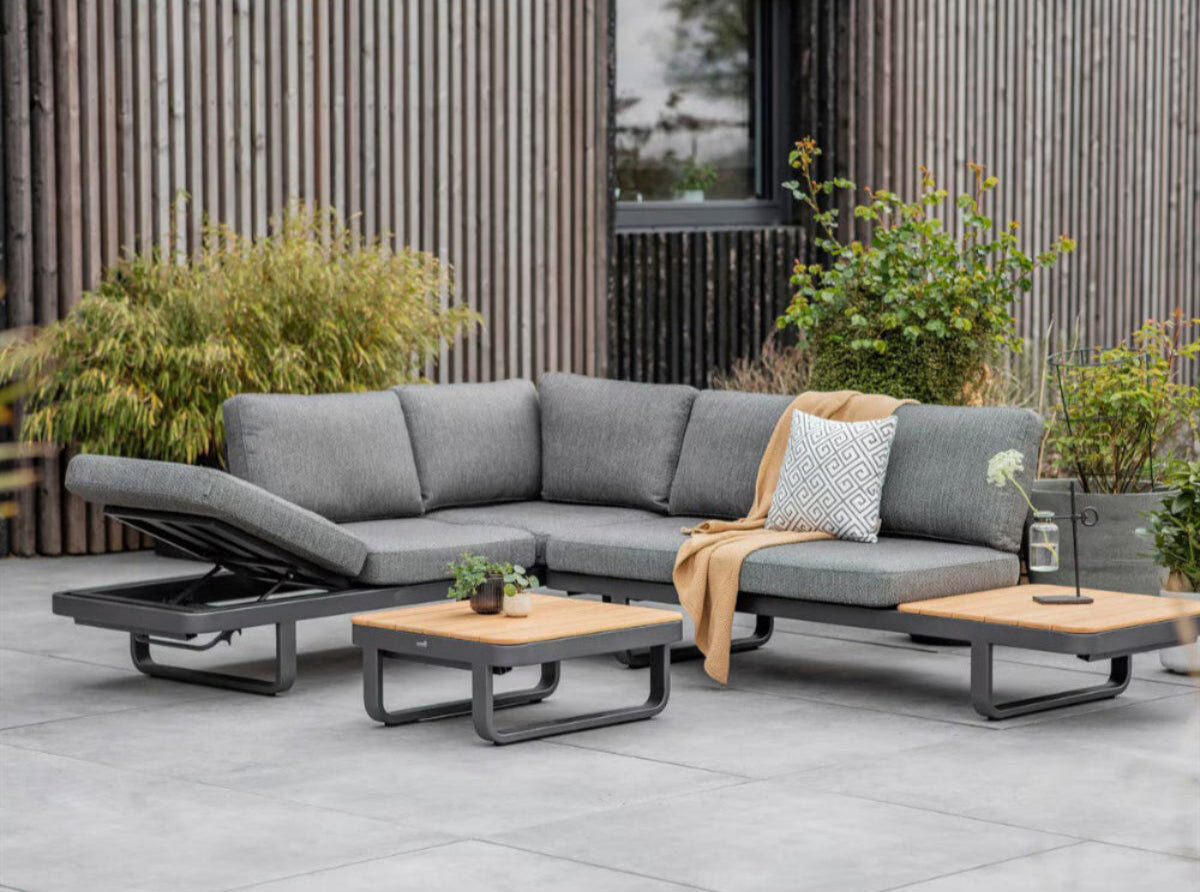 Bramblecrest Montpellier Modular Corner Sofa Patio Set with Teak Side & Coffee Tables