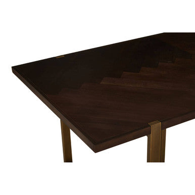 Dark wooden dining table with four legs on a white background
