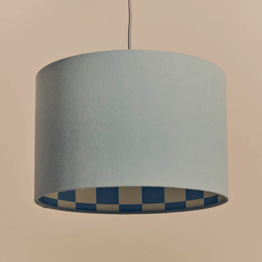 Damson blue check lined drum shade - BlissVeranda