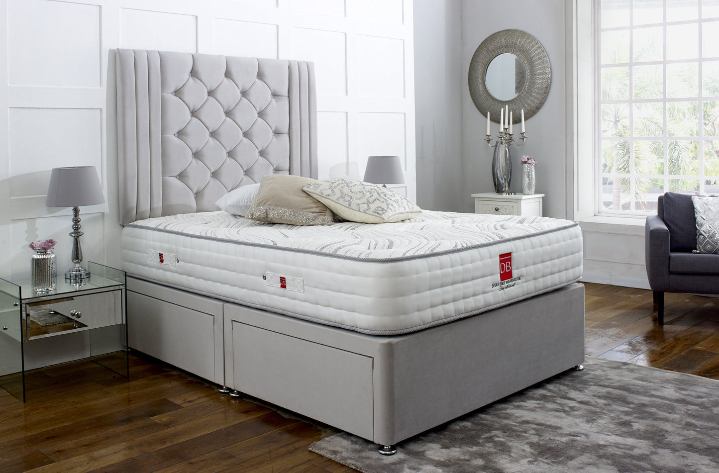 Regal Divan Bed Set with Tall Button Headboard