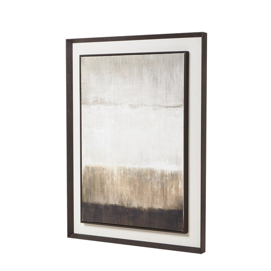 Abstract painting with a brown and beige gradient in a dark frame on a white background