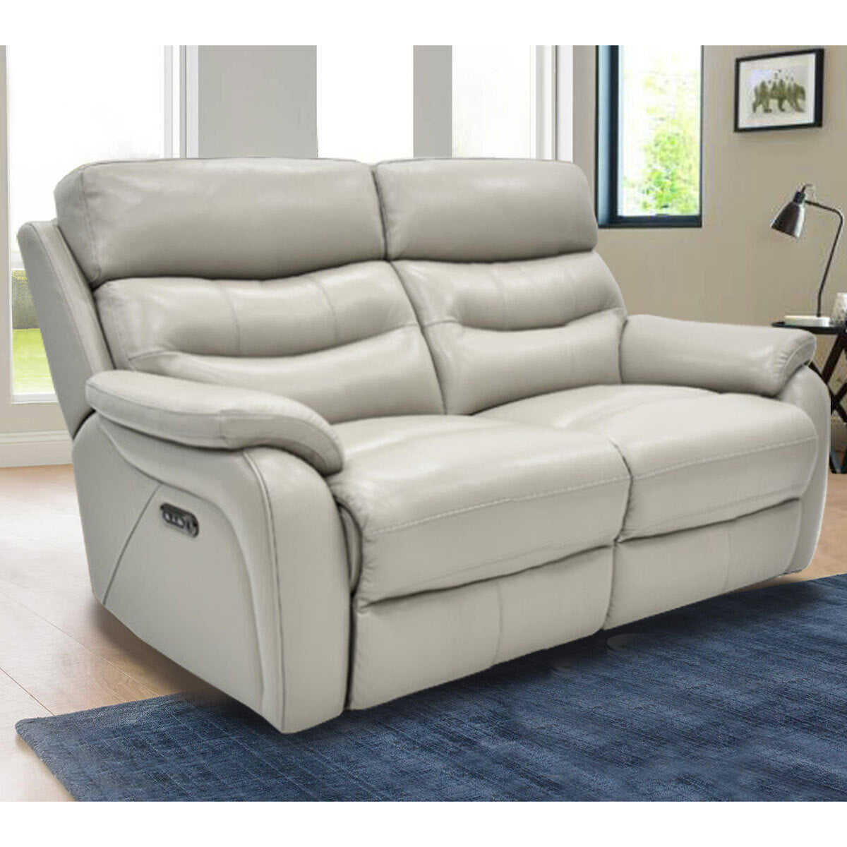Luxury designer Fletcher Light Grey Leather Power Reclining 2 Seater Sofa with Power Headrest