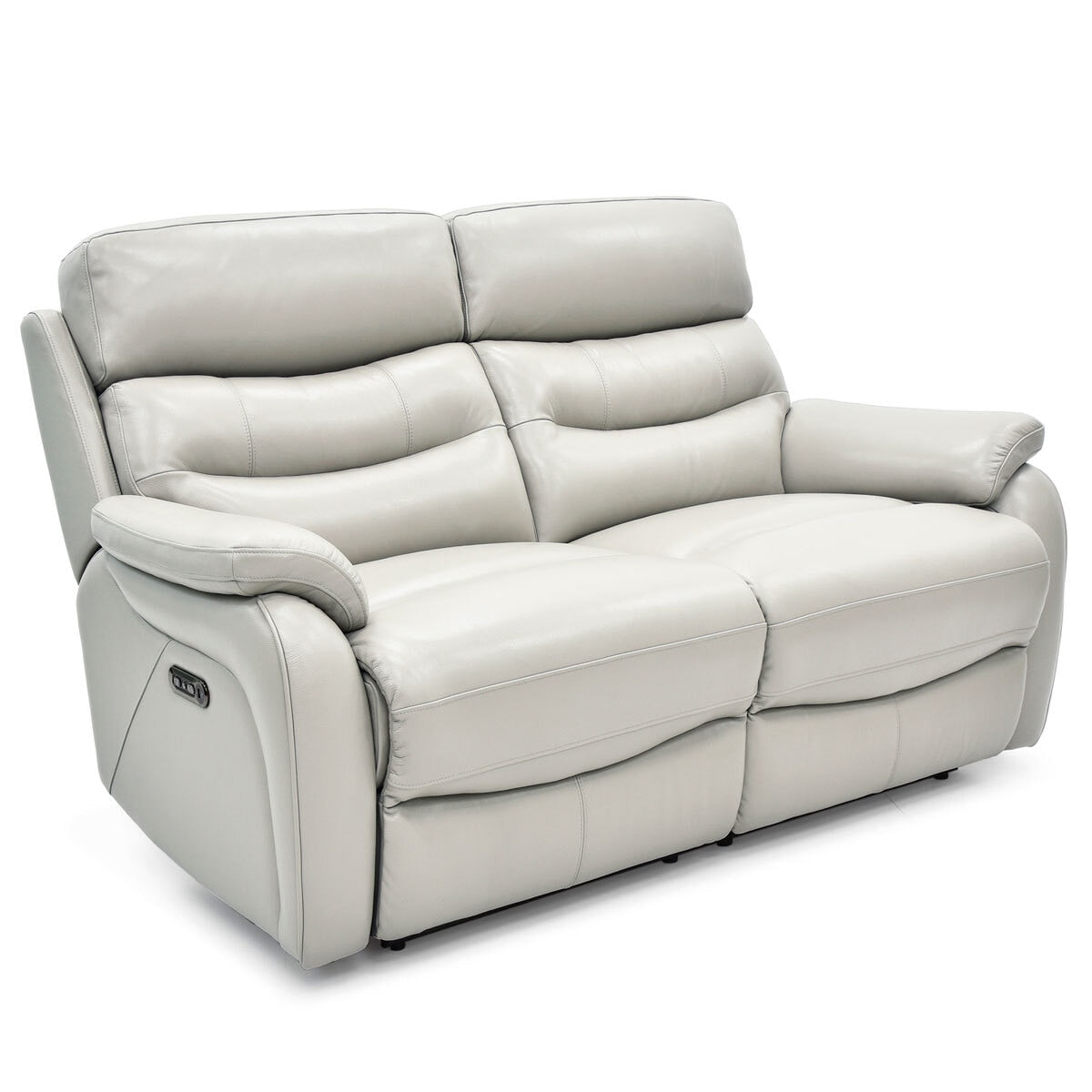 Luxury designer Fletcher Light Grey Leather Power Reclining 2 Seater Sofa with Power Headrest