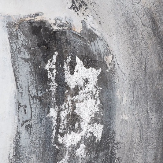 Abstract art with black and white textures on a textured gray background