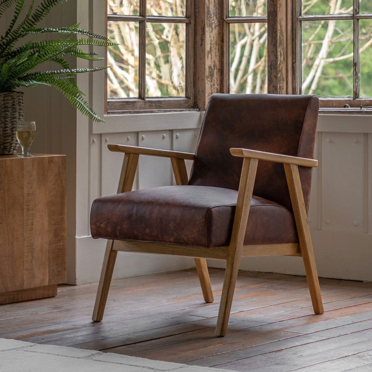 Gallery Neyland Brown Leather Armchair-side