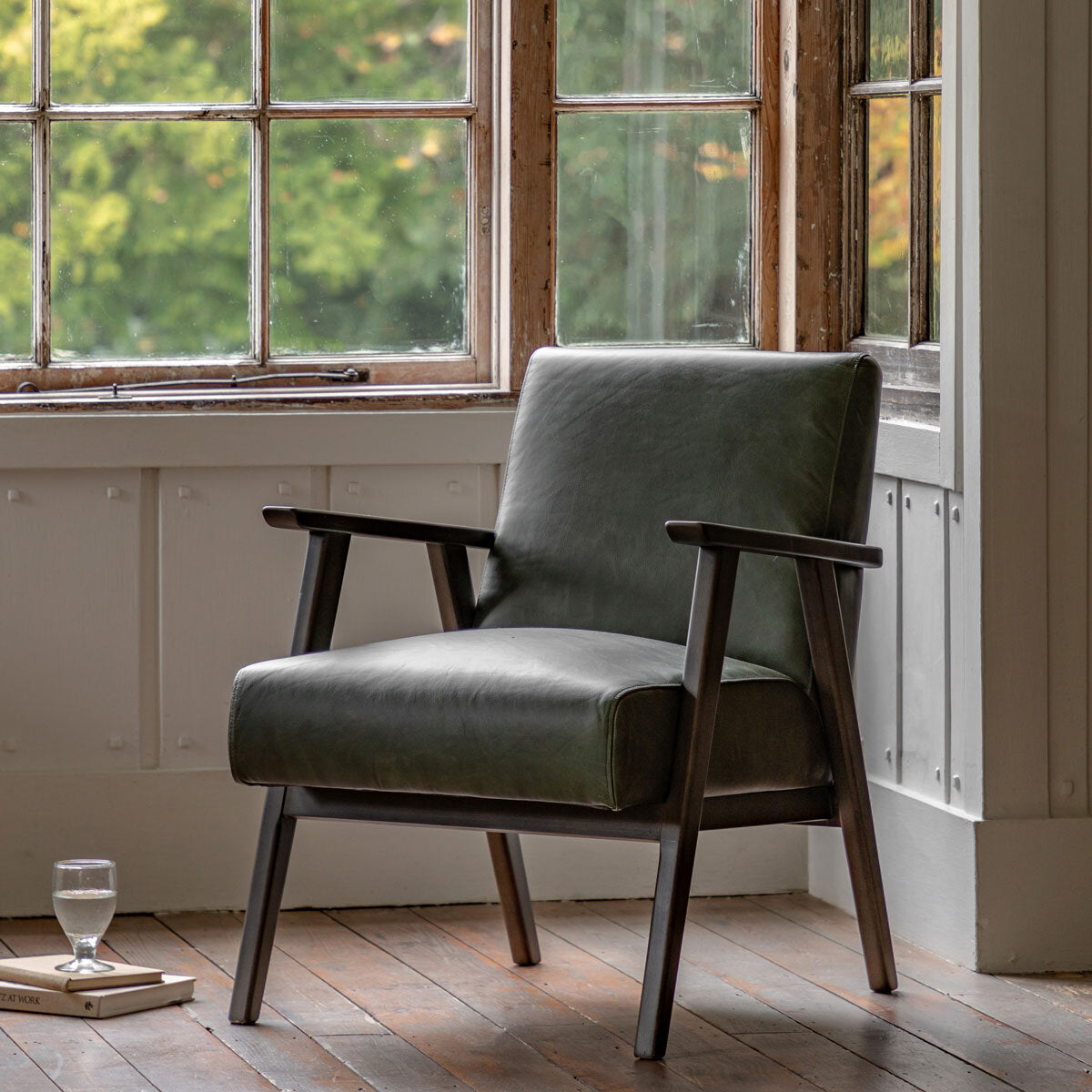 Gallery Neyland Green Leather Armchair _ luxury
