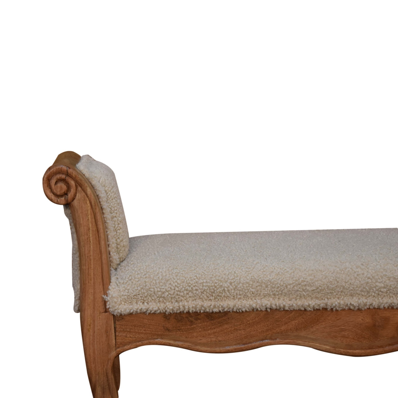Luxury designer Curled Cotton Handwoven Upholstered Bench – Natural Yarn & Oak Finish Legs
