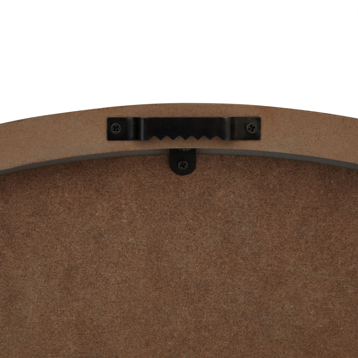 Brown circular object with a black metal clip on a white background