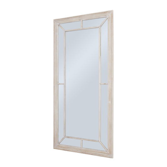 Decorative mirror with a beige frame on a white background
