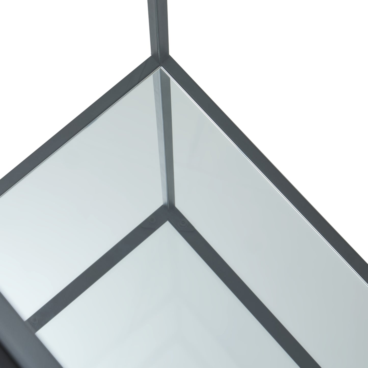 Geometric glass panel with black frame on a white background