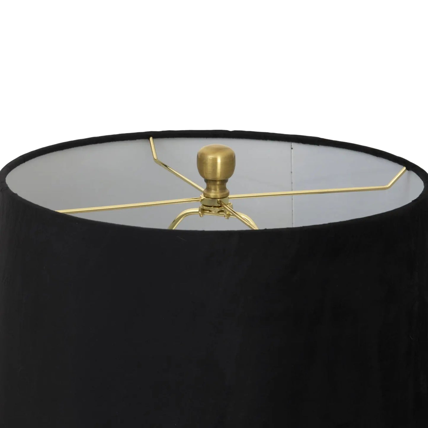 Black lampshade with a gold fixture on a white background