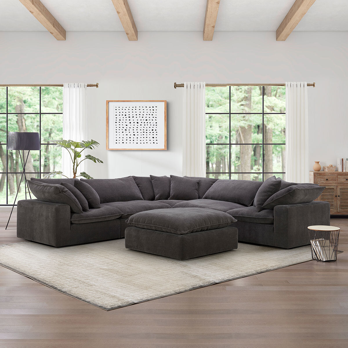 Luxurious Aiden & Ivy Sereen Dark Grey Fabric 6 Piece Modular Sofa
