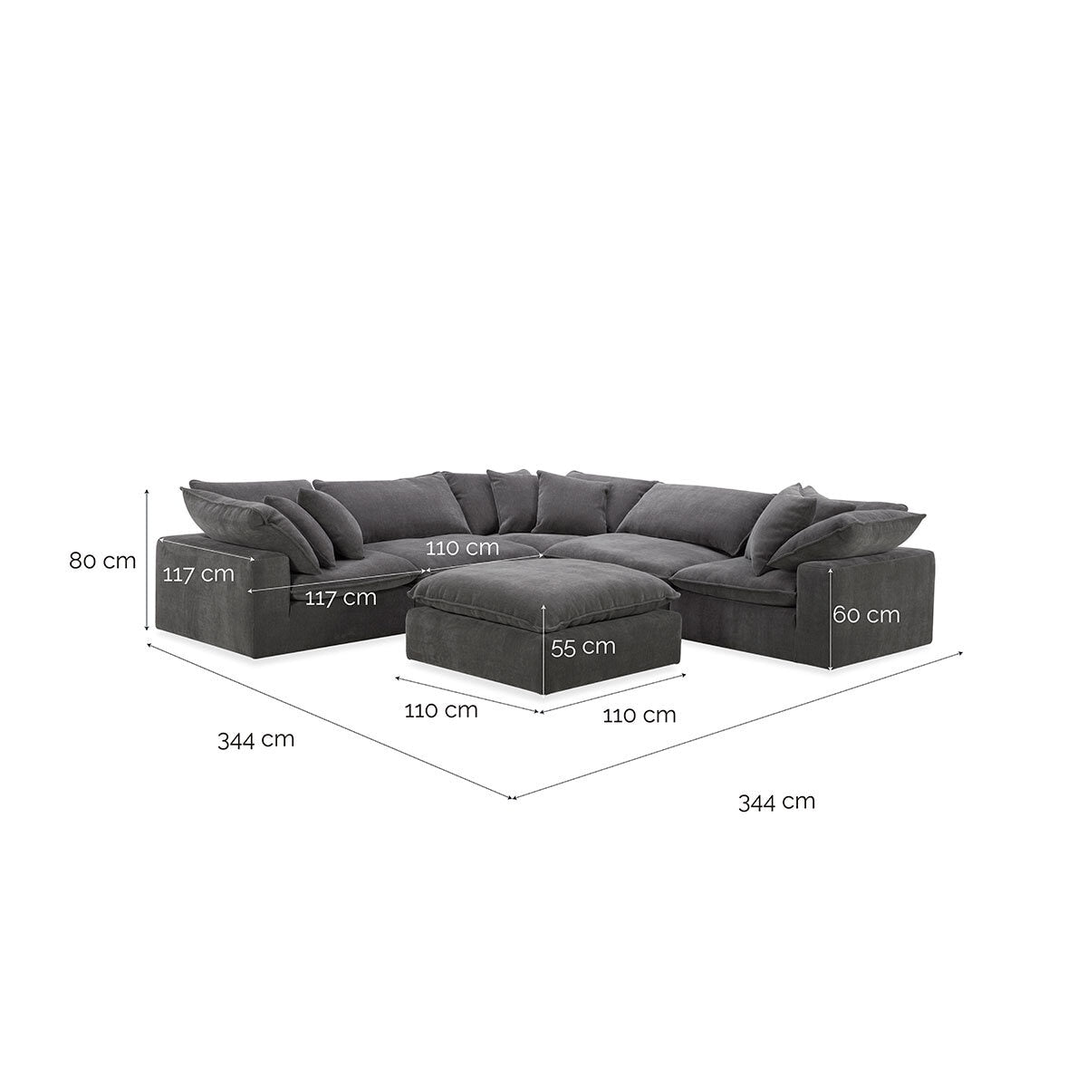 Luxury Aiden & Ivy Sereen Dark Grey Fabric 6 Piece Modular Sofa