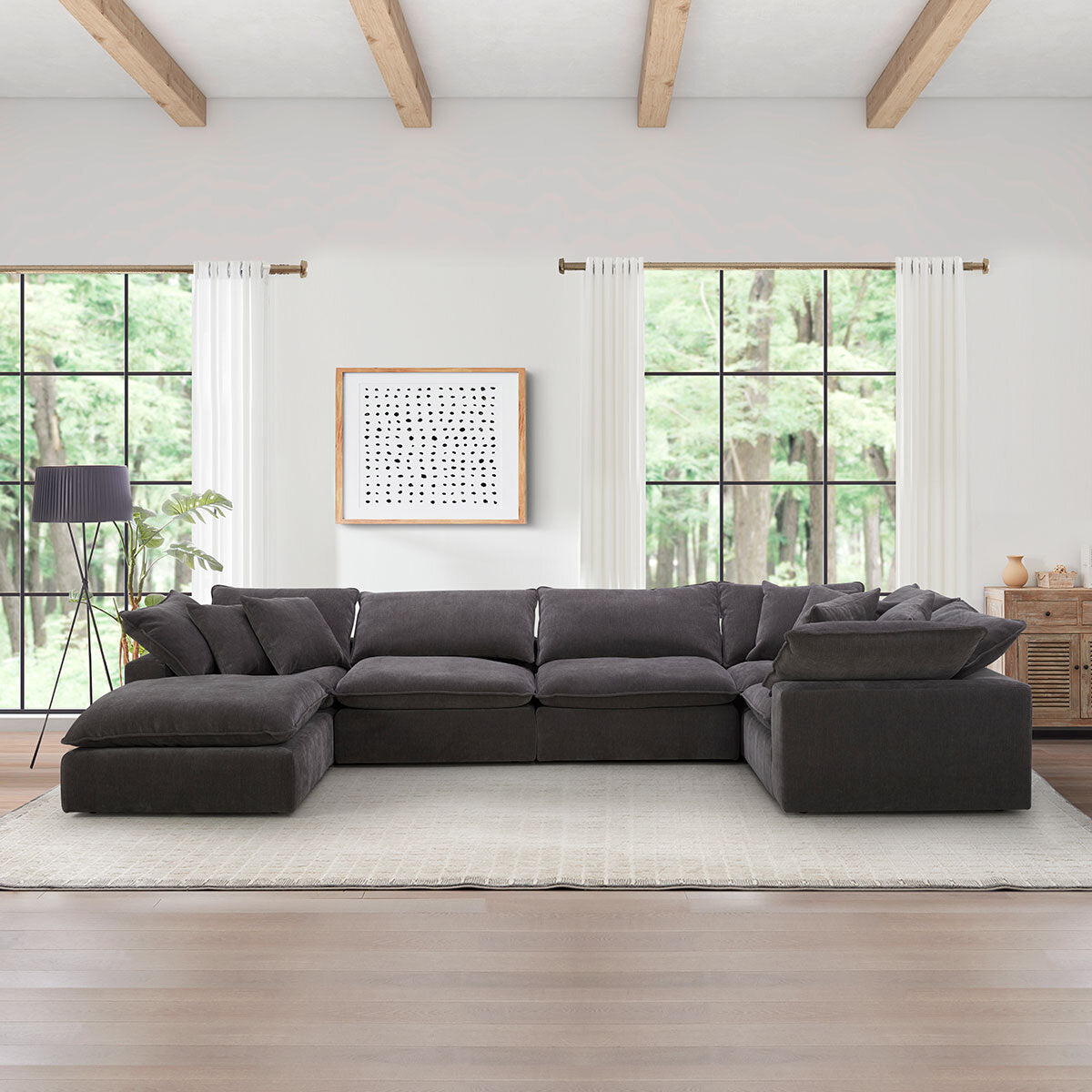 Luxurious Aiden & Ivy Sereen Dark Grey Fabric 6 Piece Modular Sofa