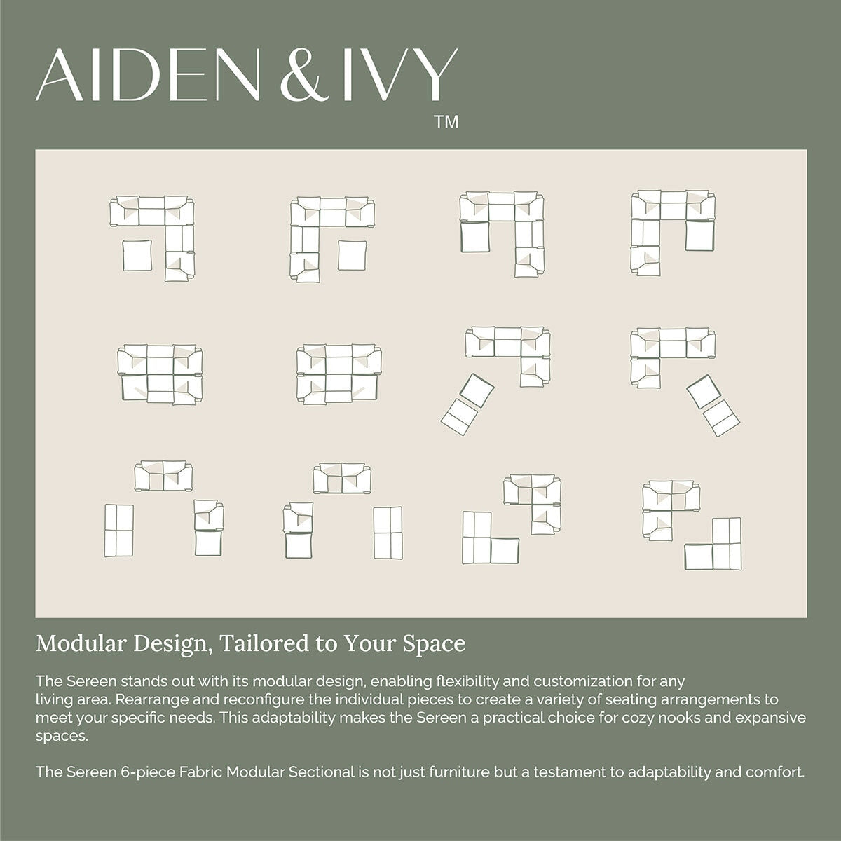 Luxurious Aiden & Ivy Sereen Dark Grey Fabric 6 Piece Modular Sofa