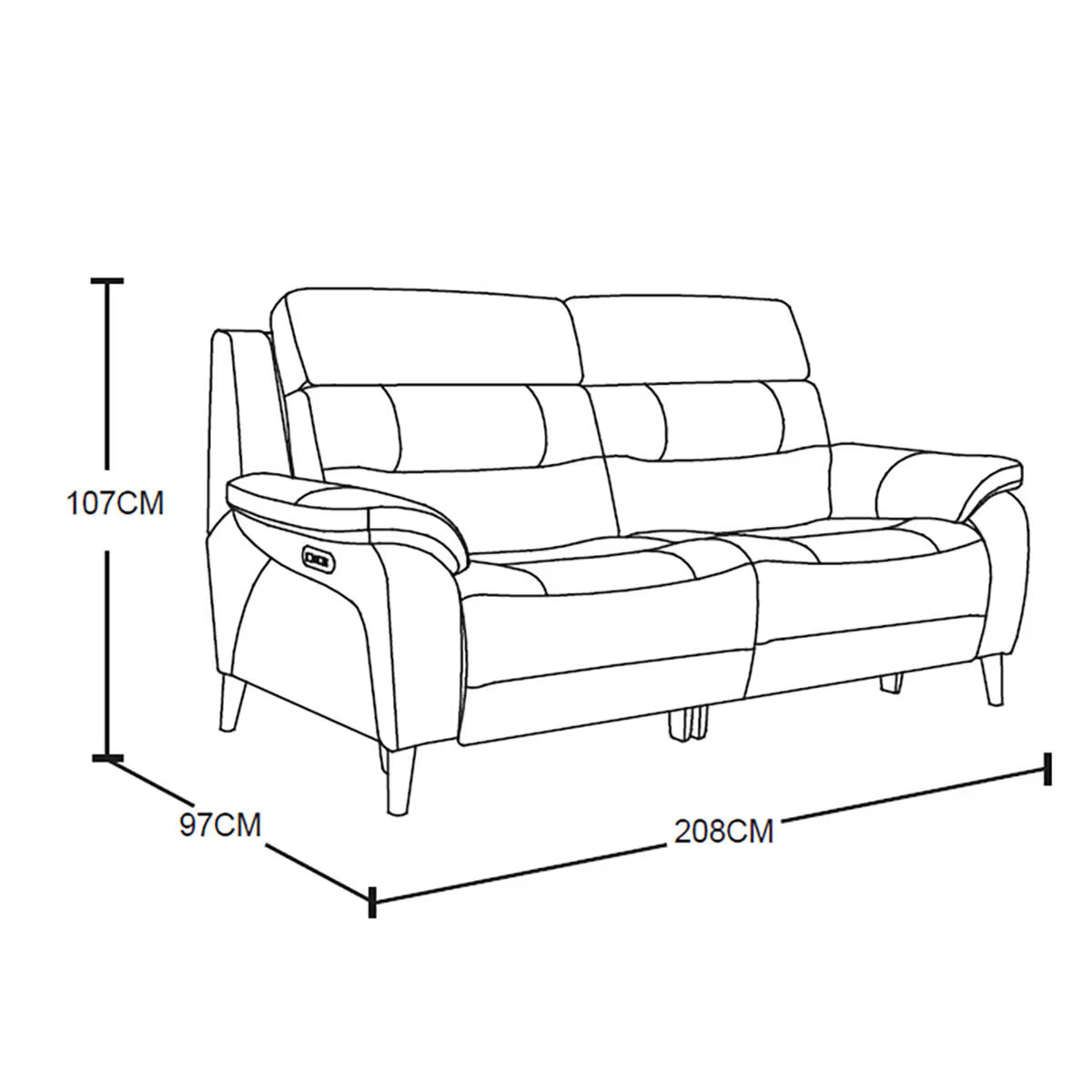 Luxury Ava Dark Grey Leather Power Reclining Large 2 Seater Sofa