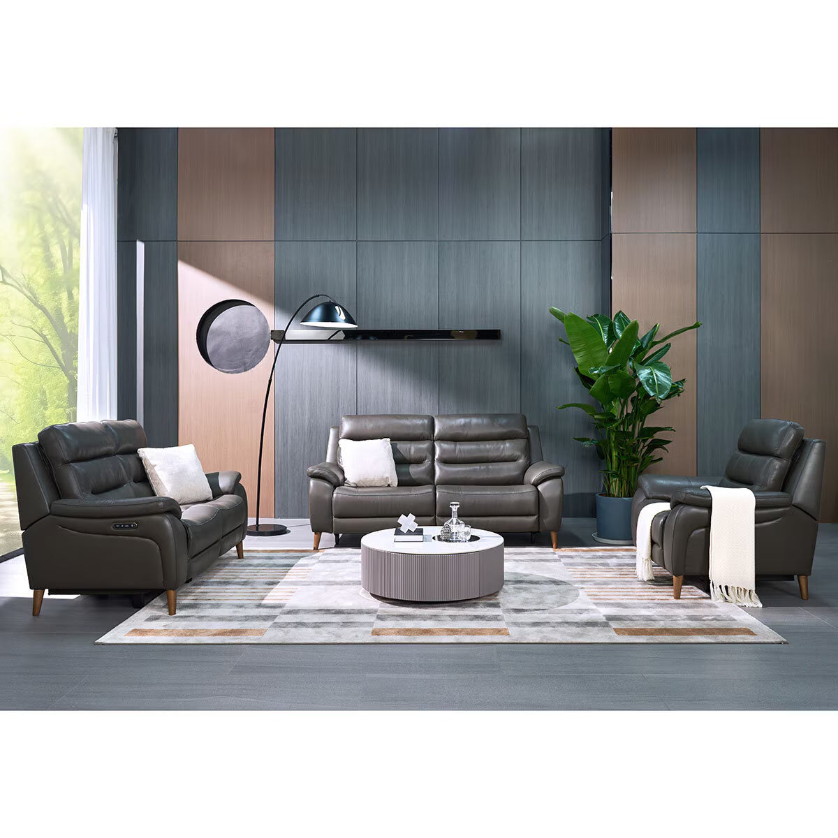 Luxury Ava Dark Grey Leather Power Reclining Large 2 Seater Sofa