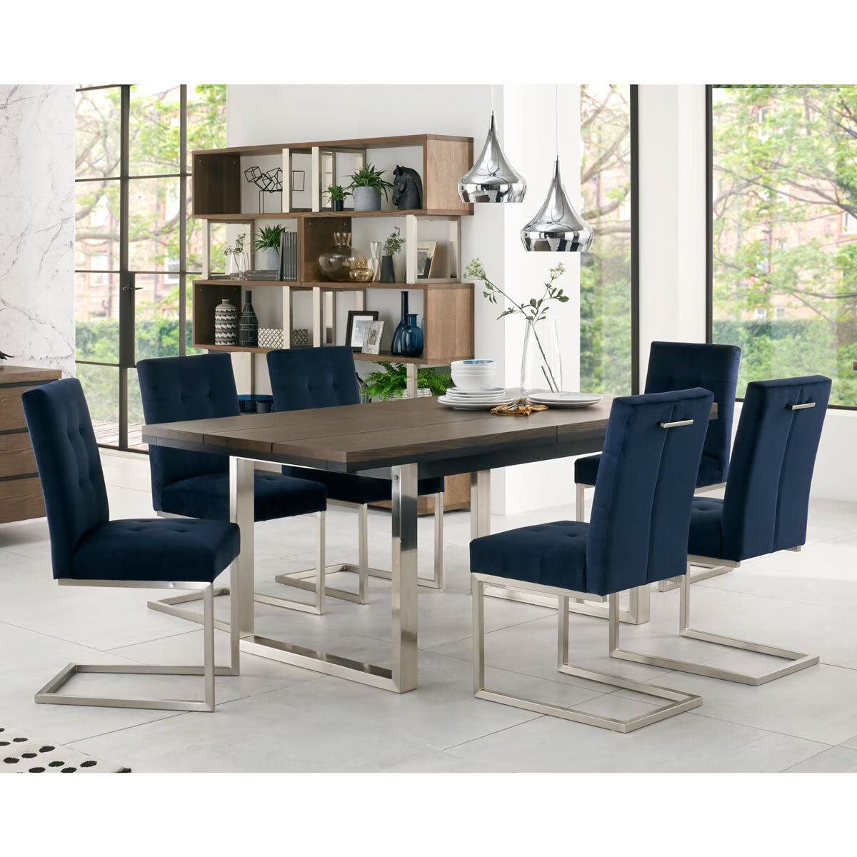 Luxury Bentley Designs Tivoli Navy Velvet Cantilever Dining Chair, 2 Pack