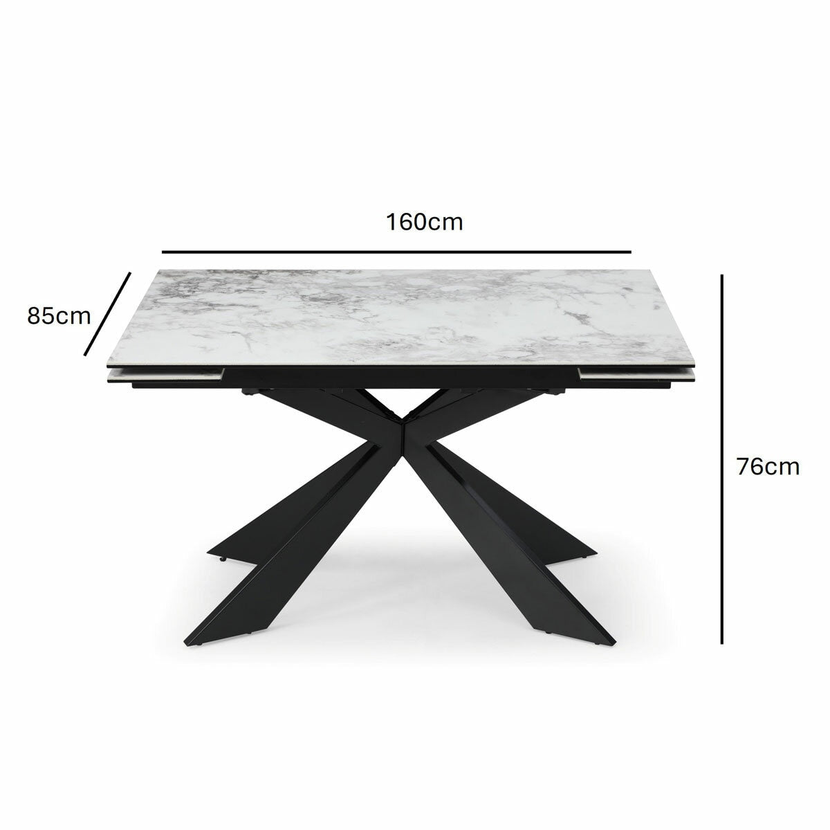 Luxury Indus Valley Kia Ceramic Extending Dining Table + 6 Black Chairs, Seats 6-8