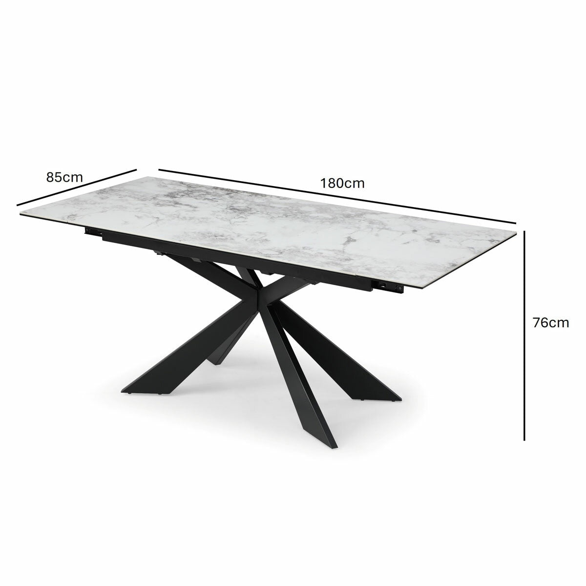 Luxury Indus Valley Kia Ceramic Extending Dining Table + 6 Black Chairs, Seats 6-8