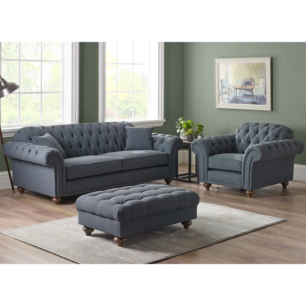 Luxury Modern Bordeaux Fabric Footstool, Blue