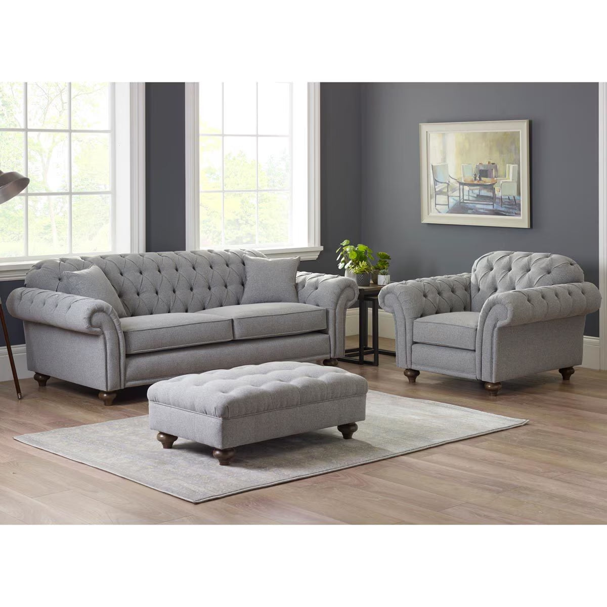 Luxury Modern Bordeaux Fabric Footstool, Grey