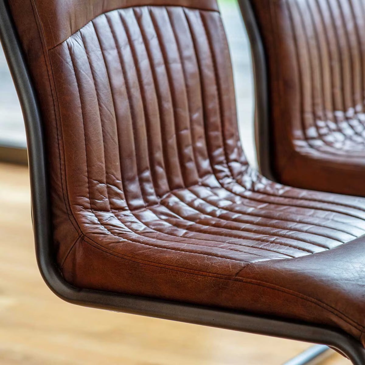 Luxury Modern Gallery Capri Brown Leather Cantilever Dining Chair