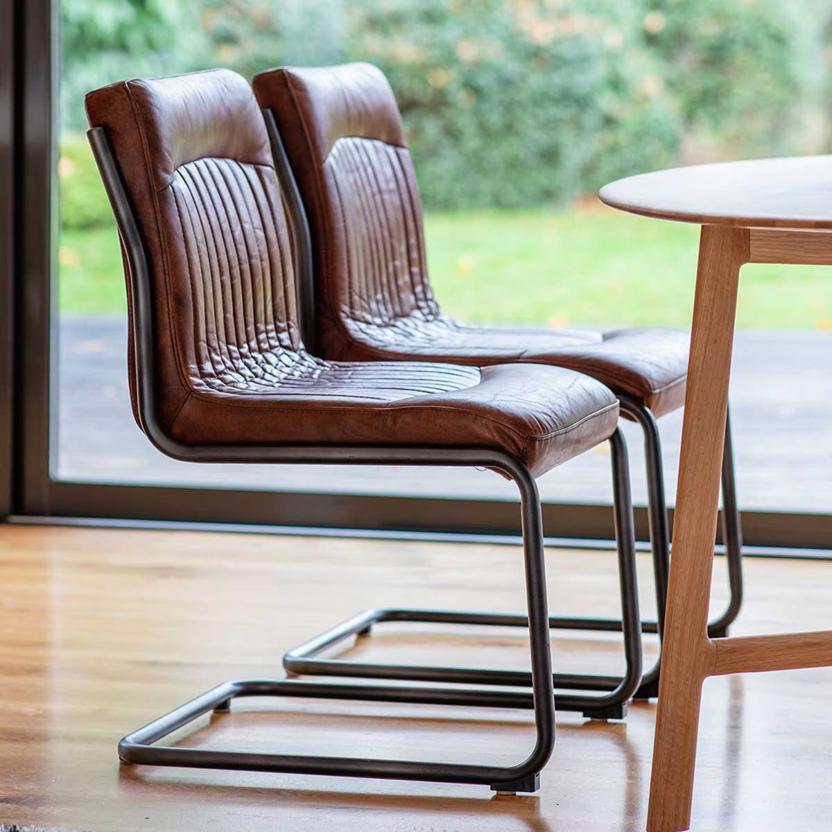 Luxury Modern Gallery Capri Brown Leather Cantilever Dining Chair